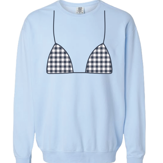 Blue Gingham Bikini Lightweight Crew