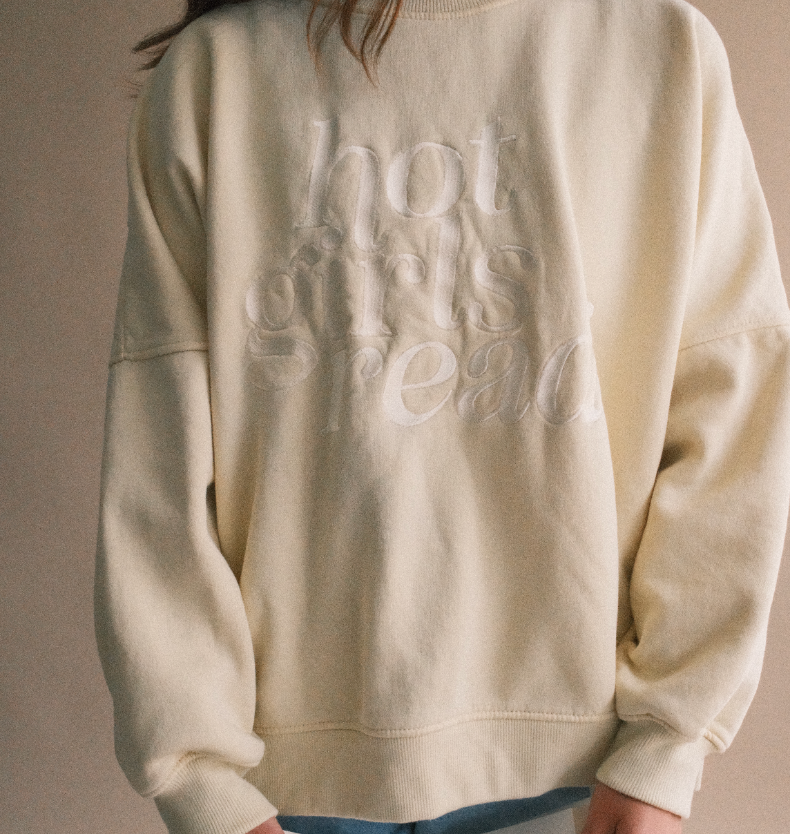 Butter Yellow Embroidered Hot Girls Read Mockneck