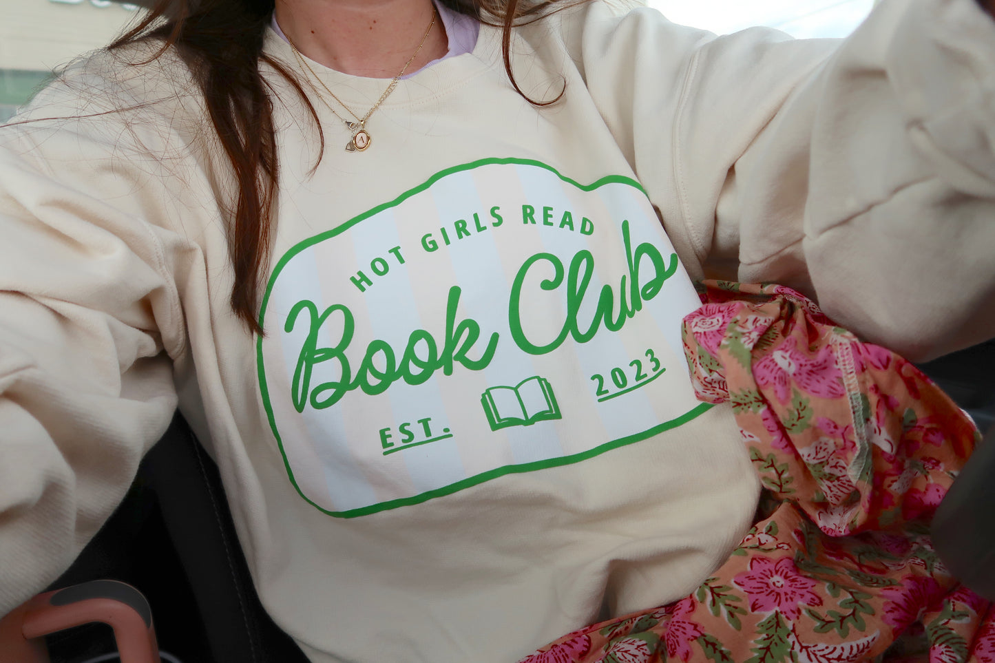 Pink Striped Hot Girls Read Lightweight Crew