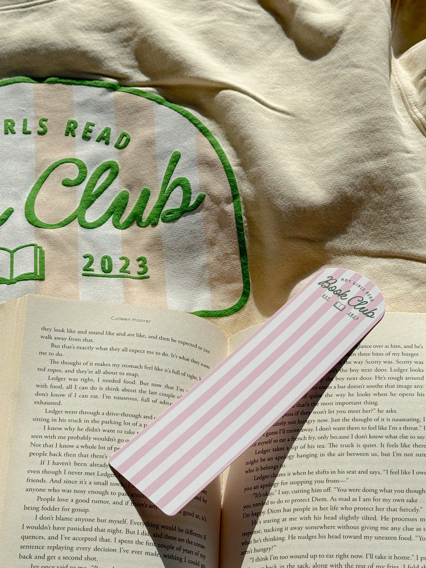 Pink Striped Hot Girls Read Lightweight Crew