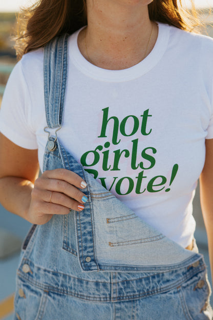 Hot Girls Vote Short Sleeve Ribbed Baby Tee - Purple & Green