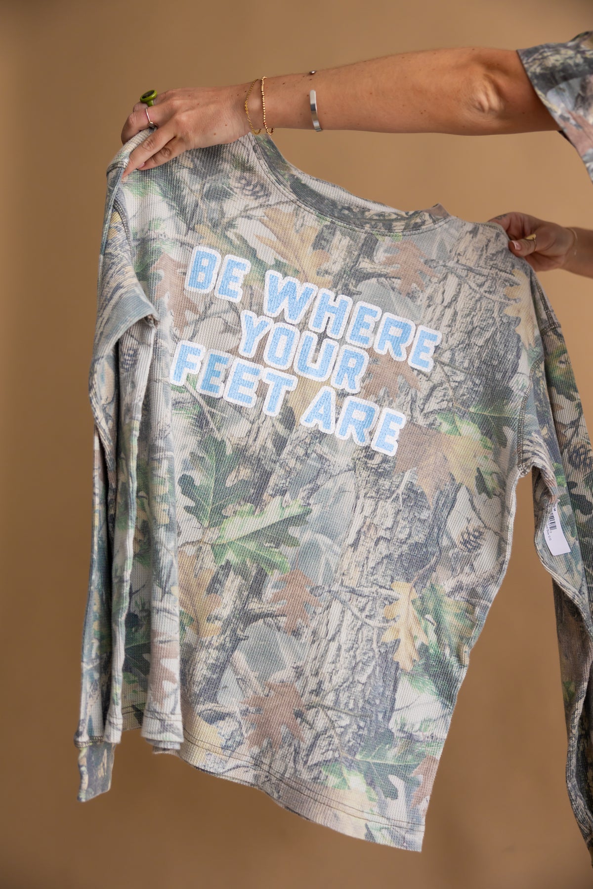 Be Where Your Feet Are Camo Waffle Knit Long Sleeve