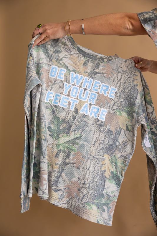 Be Where Your Feet Are Camo Waffle Knit Long Sleeve