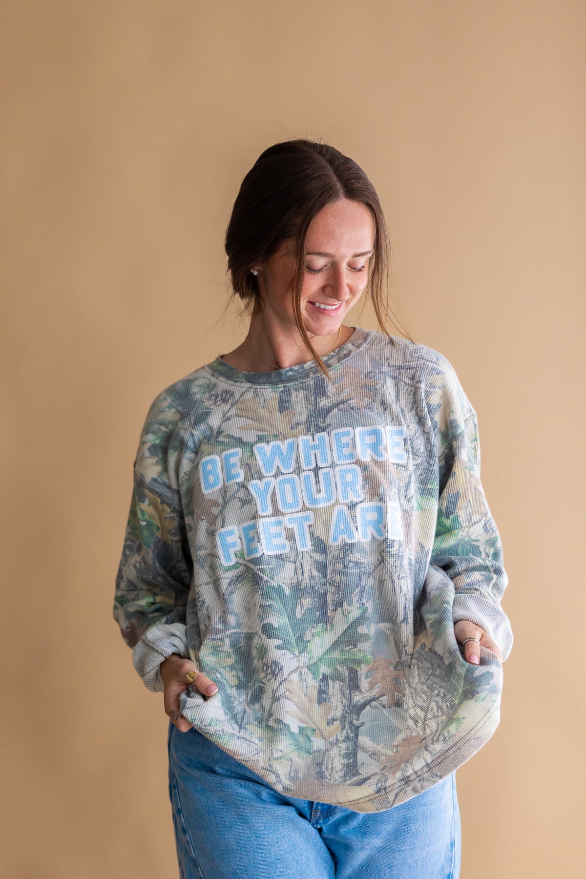 Be Where Your Feet Are Camo Waffle Knit Long Sleeve