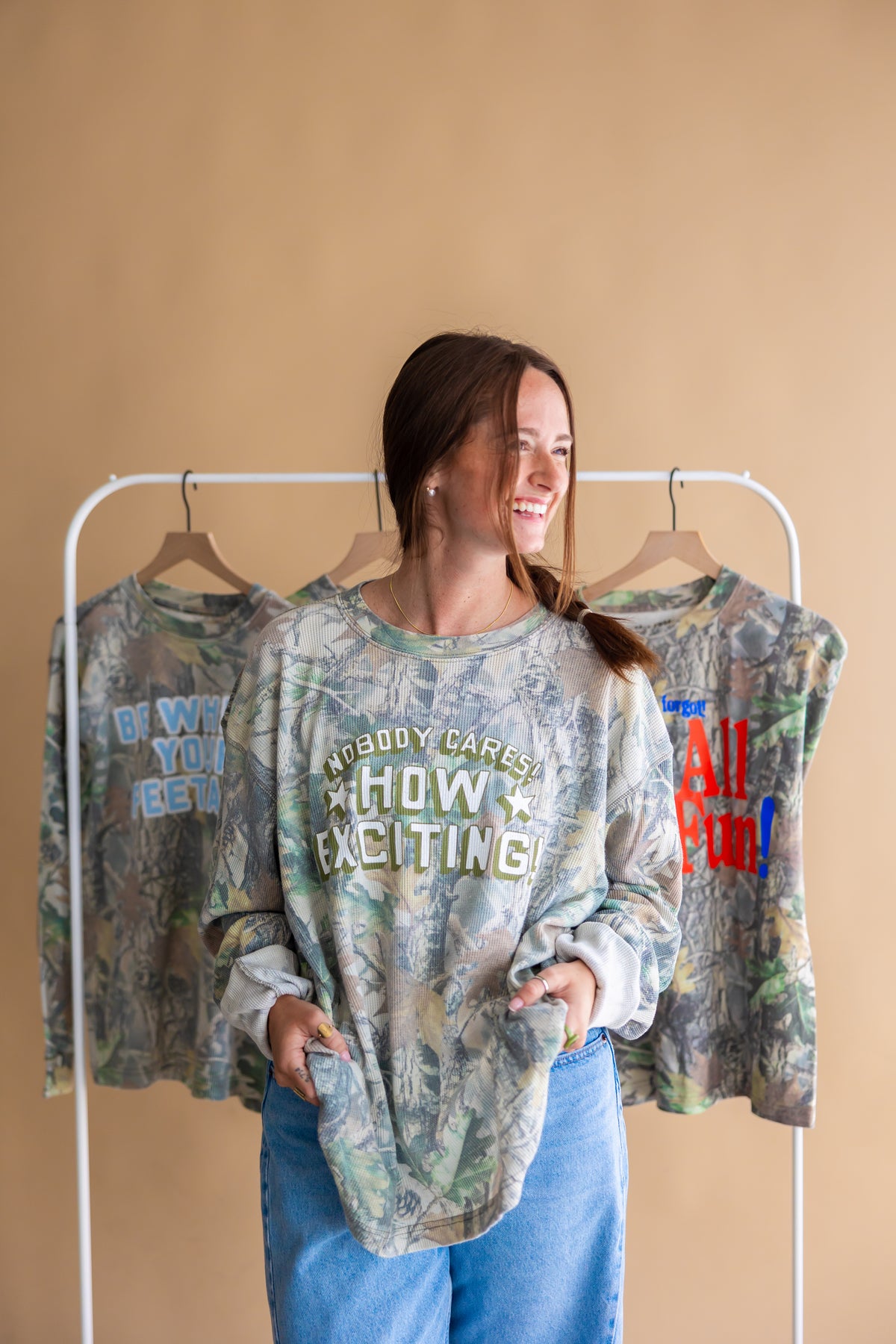 Nobody Cares Camo Waffle Knit Long Sleeve Tee