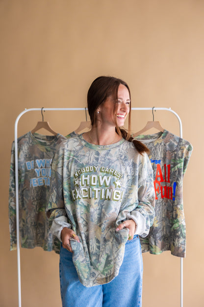 Nobody Cares Camo Waffle Knit Long Sleeve Tee