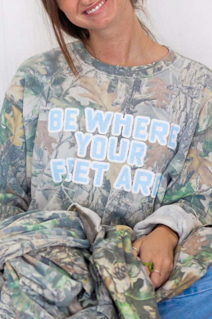 Be Where Your Feet Are Camo Waffle Knit Long Sleeve
