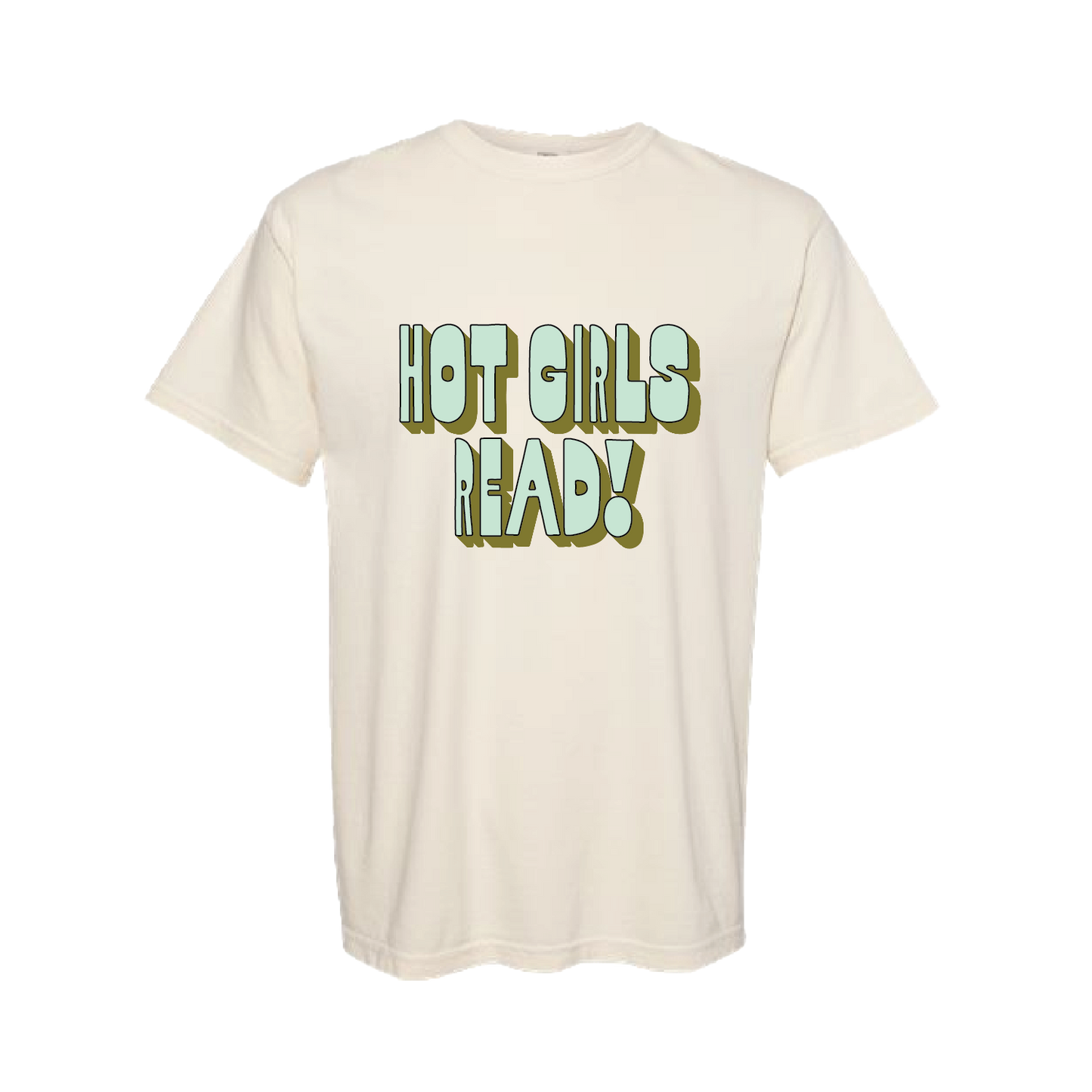 Hot Girls Read Ivory Short Sleeve Tee - Teal & Olive Green