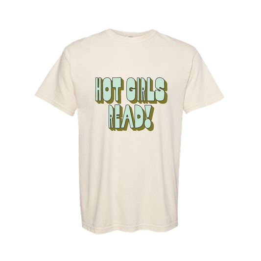 Hot Girls Read Ivory Short Sleeve Tee - Teal & Olive Green