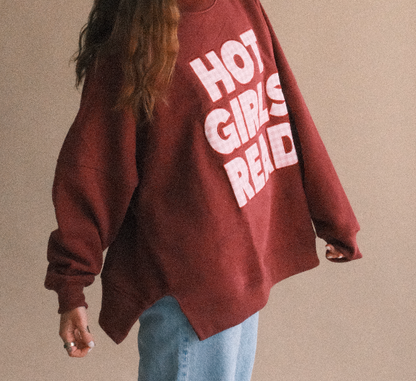 Maroon Gingham Hot Girls Read Mockneck