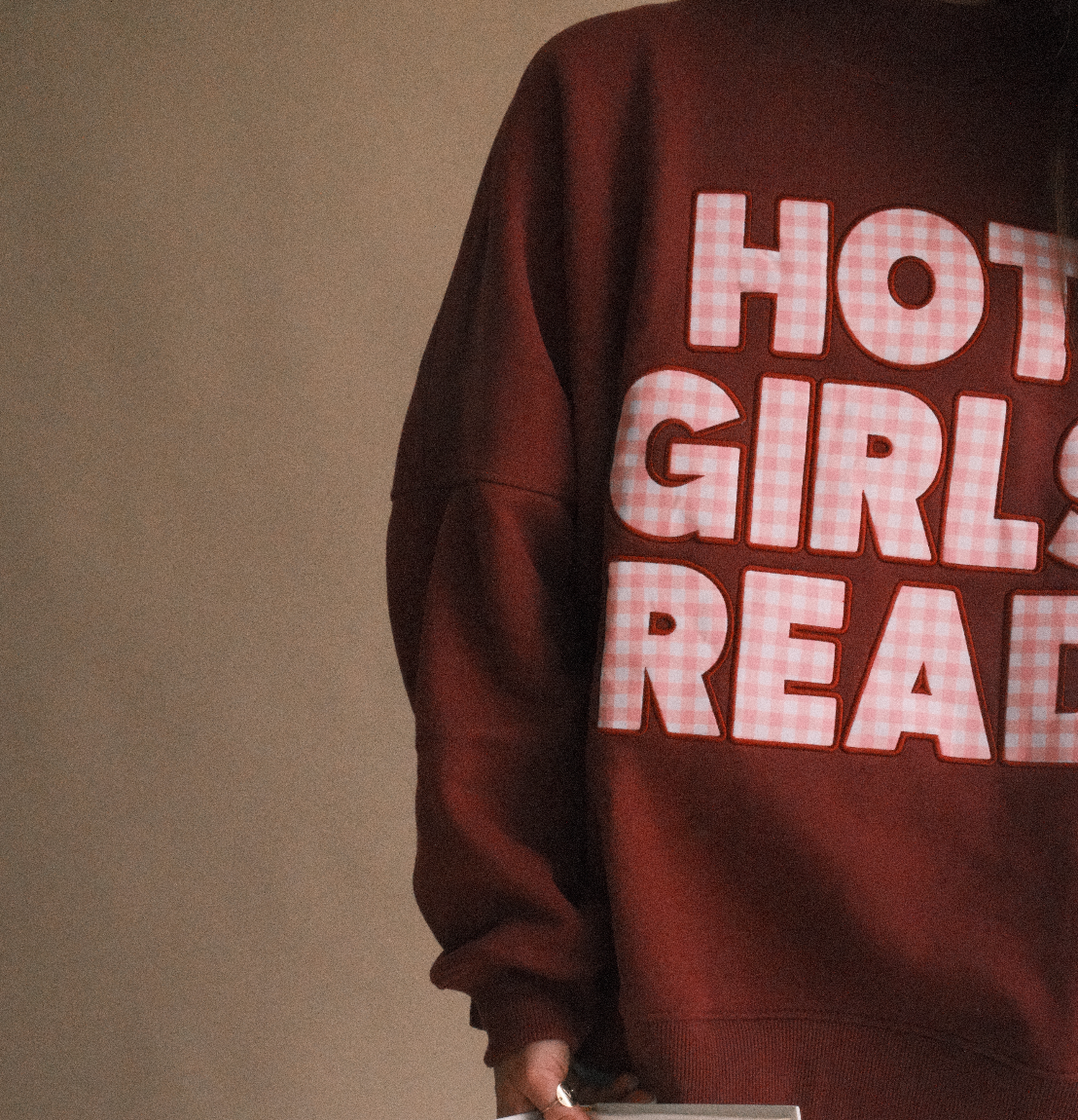Maroon Gingham Hot Girls Read Mockneck