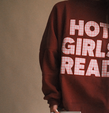 Maroon Gingham Hot Girls Read Mockneck