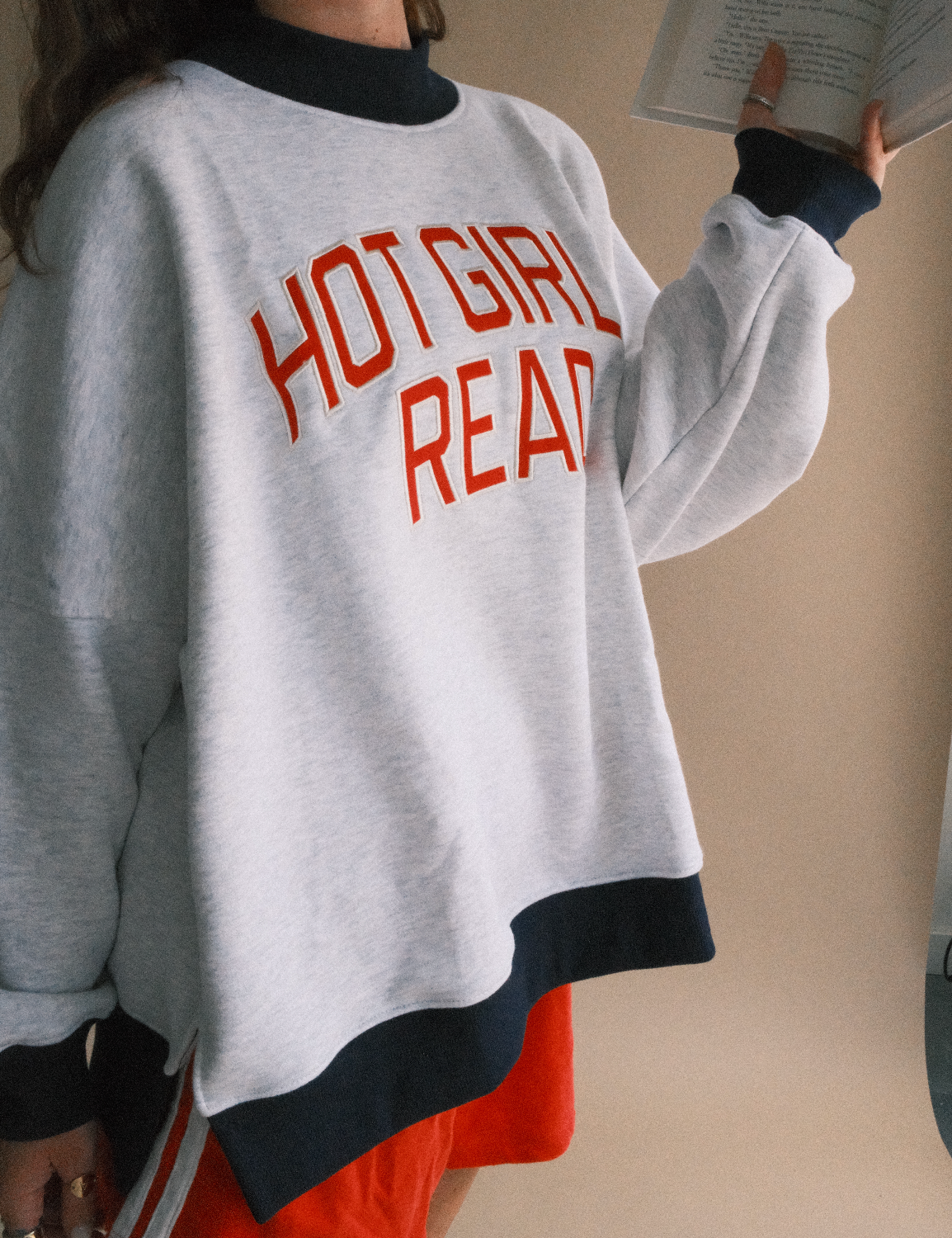 Grey Varsity Letter Hot Girls Read Mockneck