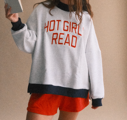 Grey Varsity Letter Hot Girls Read Mockneck
