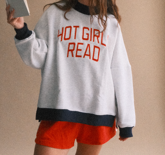 Grey Varsity Letter Hot Girls Read Mockneck