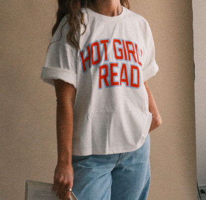 Varsity Letter Hot Girls Read Cropped Short Sleeve Tee